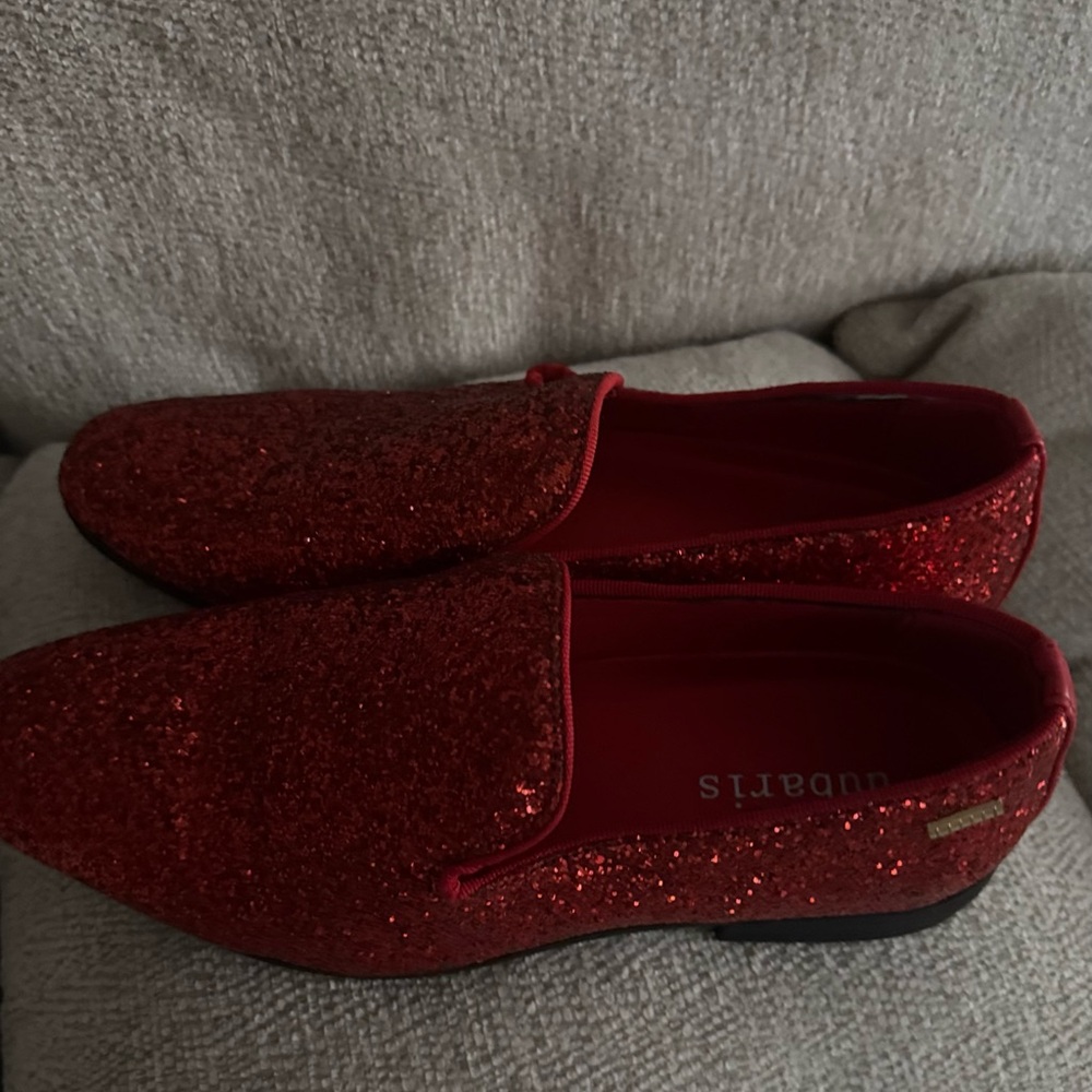 Bugatti Red Loafers Slip-Ons with Glittery Finish